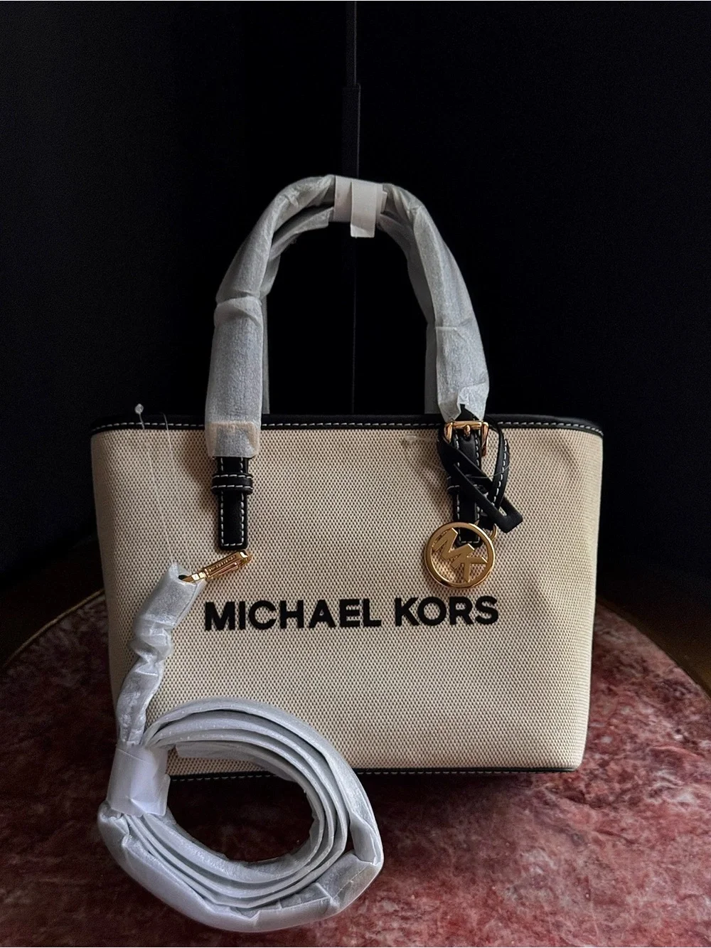 NWT Michael Kore Jet Set Travel XS Canvas Top Zip Tote Convertible Crossbody